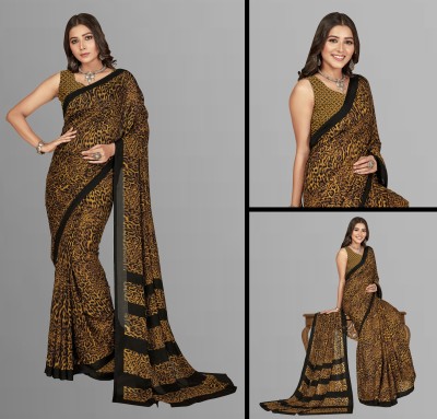 Anand Sarees Animal Print Daily Wear Georgette Saree(Black, Yellow)