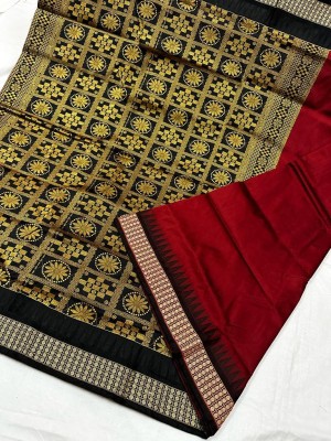 MA FASHION Temple Border Sambalpuri Art Silk Saree(Maroon)