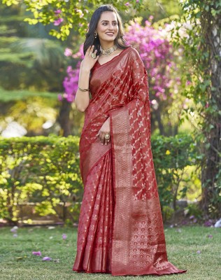 SIRIL Self Design Ikkat Organza, Jacquard Saree(Pink, Gold)