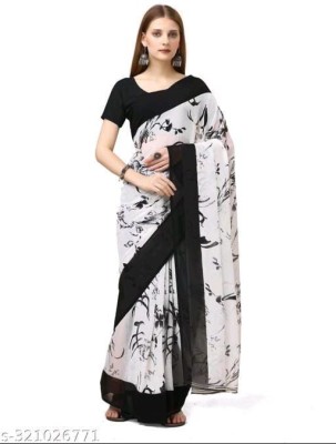 pal fashion Printed Bollywood Georgette Saree(White)