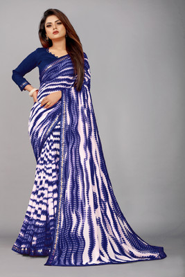 Georgette Saree Printed Bollywood Georgette, Chiffon Saree(Blue, White)