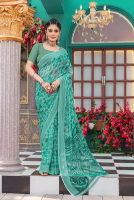 Anmi Printed Bollywood Chiffon Saree(Light Green)