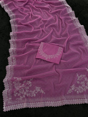 JENNYFEB Embellished Bollywood Organza Saree(Pink)