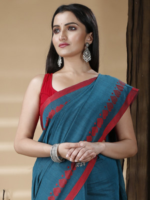 DipDiya Solid/Plain Handloom Pure Cotton Saree(Green)