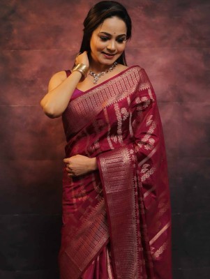 Murta Trends Embellished, Woven, Self Design Kanjivaram Jacquard, Silk Blend Saree(Maroon)