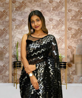 Divastri Embroidered Bollywood Georgette Saree(Black)