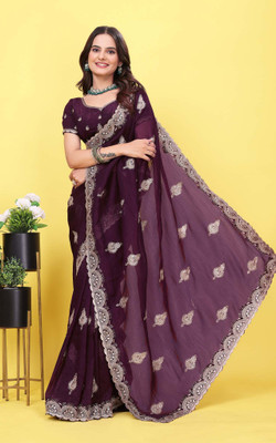 LH ENTERPRISE Embroidered, Self Design, Embellished Bollywood Silk Blend Saree(Magenta)
