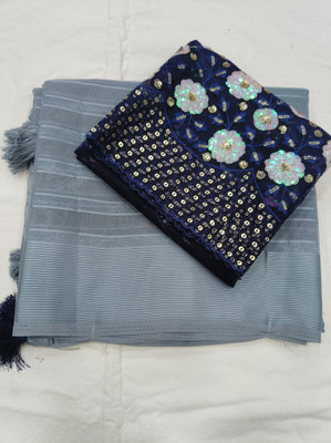 KONICA FAB Striped Bollywood Chiffon Saree(Grey)