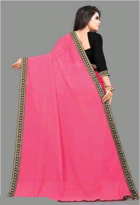 OKTAT Solid/Plain Bollywood Georgette Saree(Pink)