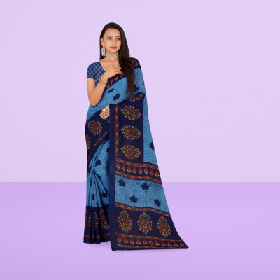 Leelavati Printed Daily Wear Georgette Saree(Dark Blue, Light Blue)