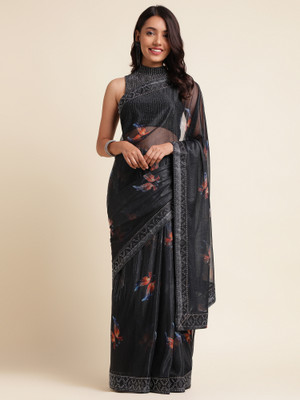 Divastri Digital Print, Embellished, Embroidered Bollywood Lycra Blend Saree(Brown)