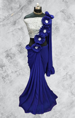 LD CREATION Self Design Bollywood Georgette Saree(Blue)