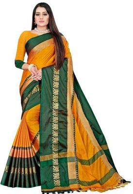 New Age Hub Woven Paithani Cotton Silk Saree(Gold)