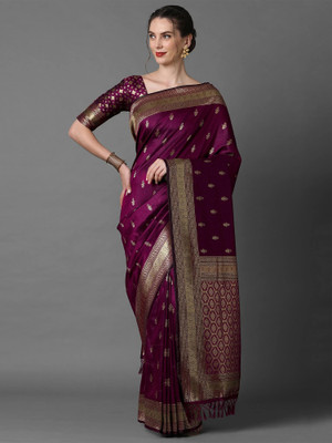 Sareemall Woven Banarasi Silk Blend Saree(Magenta, Gold)
