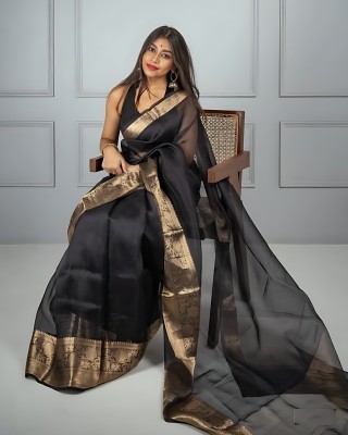 ZILVIRA Woven Bollywood Organza, Jacquard Saree(Black)