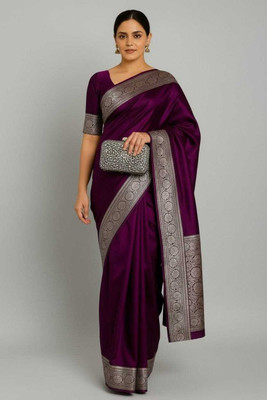 Sijileen Woven, Solid/Plain Banarasi Silk Blend, Satin Saree(Purple)