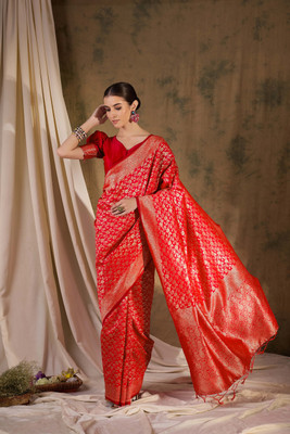 Sangria Woven Banarasi Silk Blend Saree(Red)