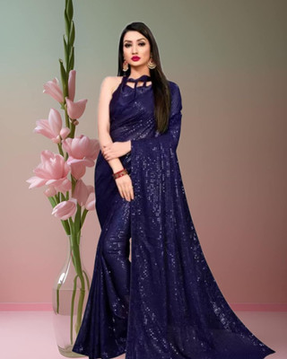 JAYAMENTERPRISE Embellished Bollywood Georgette Saree(Dark Blue)
