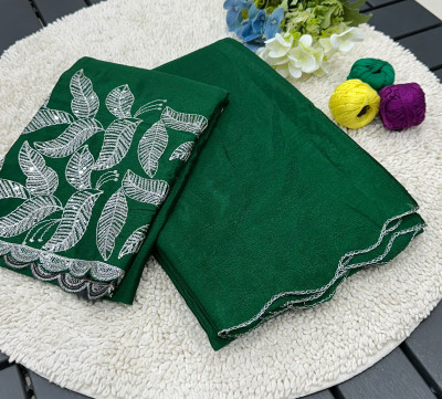 Apnisha Solid/Plain Bollywood Chiffon Saree(Pack of 2, Green)