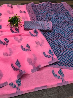 Niwaa Woven, Self Design Jamdani Cotton Blend, Jacquard Saree(Pink, Blue)