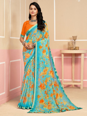 PANZORA Floral Print Daily Wear Chiffon Saree(Multicolor)