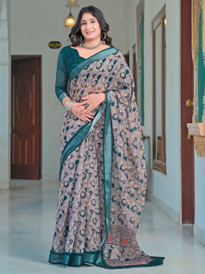 Anouk Rustic Digital Print Chinnalapattu Cotton Linen Saree(Purple)