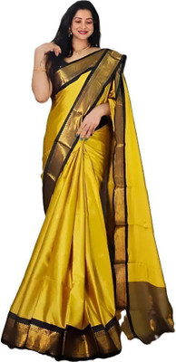 AAYATFABRICS Woven Banarasi Cotton Silk Saree(Yellow)