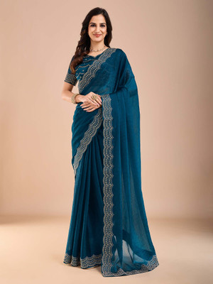 ANOUK Embellished Bollywood Tissue Saree(Blue)