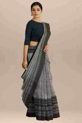 Sandhyatara Floral Print Handloom Cotton Blend Saree(Grey)