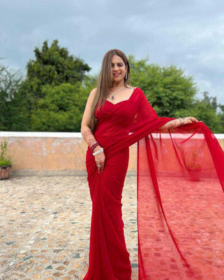 kashvi sarees Solid/Plain Bollywood Georgette Saree(Maroon)