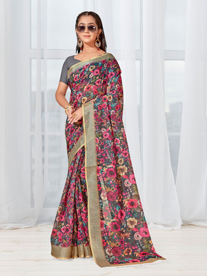 ANOUK Digital Print Daily Wear Linen Saree(Multicolor)