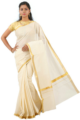 Chithra Fabrics Self Design, Solid/Plain Kasavu Pure Cotton, Cotton Silk Saree(Gold)