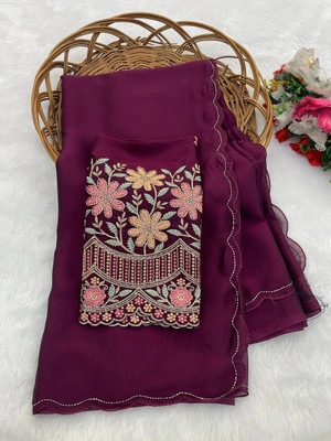 JIVI CLOTHING Solid/Plain Bollywood Chiffon Saree(Purple)