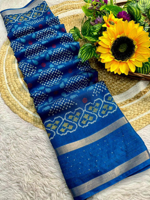 Chandan Fabrics Printed Bollywood Chanderi Saree(Light Blue)