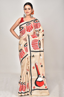 Ramshyam Collection Woven Kantha Pure Silk Saree(Beige)