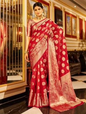 Divastri Woven Banarasi Organza Saree(Red)