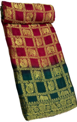 SONAM SAREES Self Design Banarasi Art Silk Saree(Orange)
