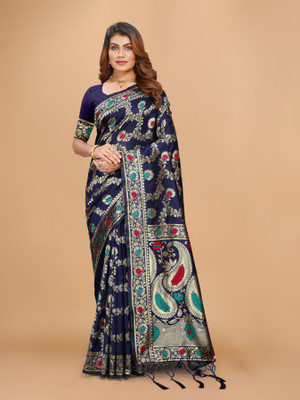 TTEJAL CREATION Self Design Kanjivaram Pure Silk Saree(Blue)