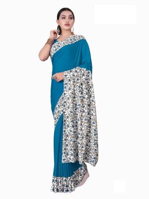 Bansi Ecom Printed Daily Wear Georgette Saree(Light Blue, White)