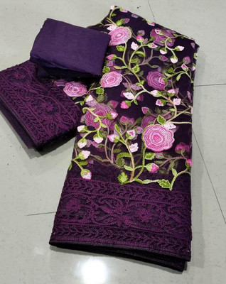 LADY SHOPI Embroidered Bollywood Net Saree(Purple)