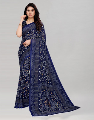 Samah Printed Bandhani Georgette Saree(Dark Blue)