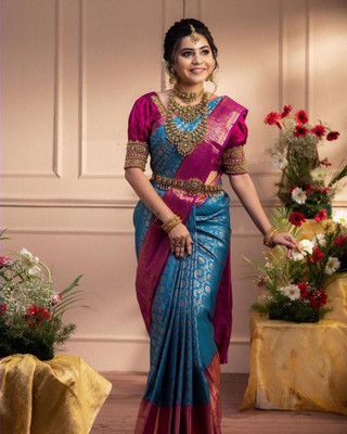 Miss Beelee Printed Banarasi Jacquard Saree(Blue)