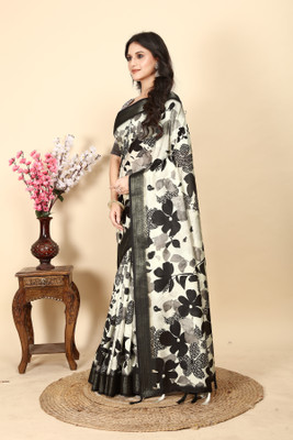 HouseOfCommon Digital Print Bollywood Cotton Blend Saree(Black)