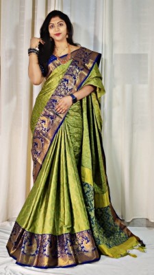 GEETABA FASHION Woven Kanjivaram Cotton Silk Saree(Light Green)