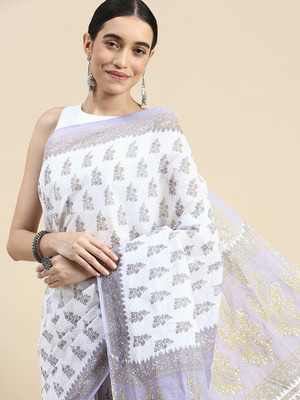 SHANVIKA Printed Daily Wear Pure Cotton Saree(White)