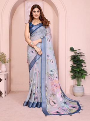 Hasti Graphic Print Assam Silk Cotton Linen Saree(Multicolor)