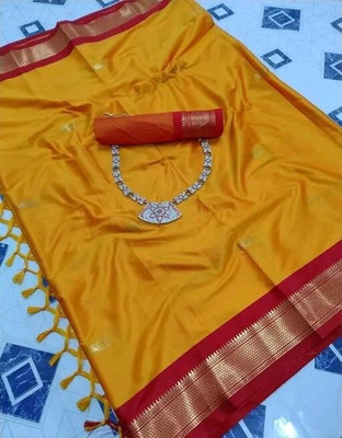 NST5 Woven Paithani Cotton Silk Saree(Gold, Red)