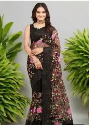 SkyFlock Embroidered, Embellished Bollywood Net Saree(Black)