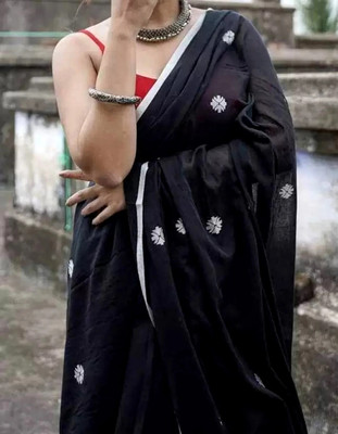 SAPTAK FASHION Woven Handloom Cotton Blend Saree(Black)