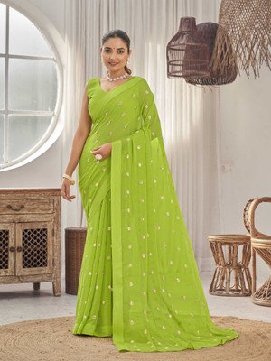 MANOHARI Embroidered Bollywood Georgette Saree(Light Green)